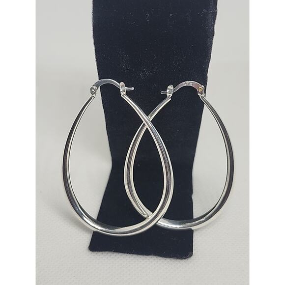 925 Sterling Silver Drop Shape hoop earrings large Dangle Hoop - Picture 3 of 7